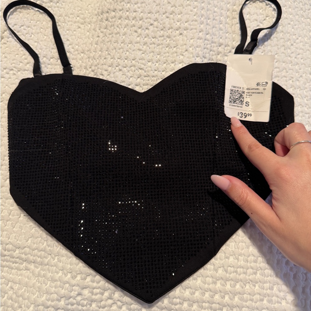 Forever 21 Black Sequin Heart Bustier Crop Top
